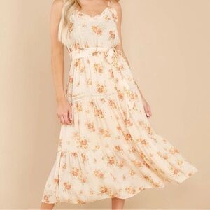 Cream Floral Maxi Dress with Tie Waist